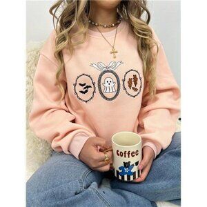 INAWLY Women's Casual Fleece Sweatshirt, Halloween Sweatshirt, Embroidered